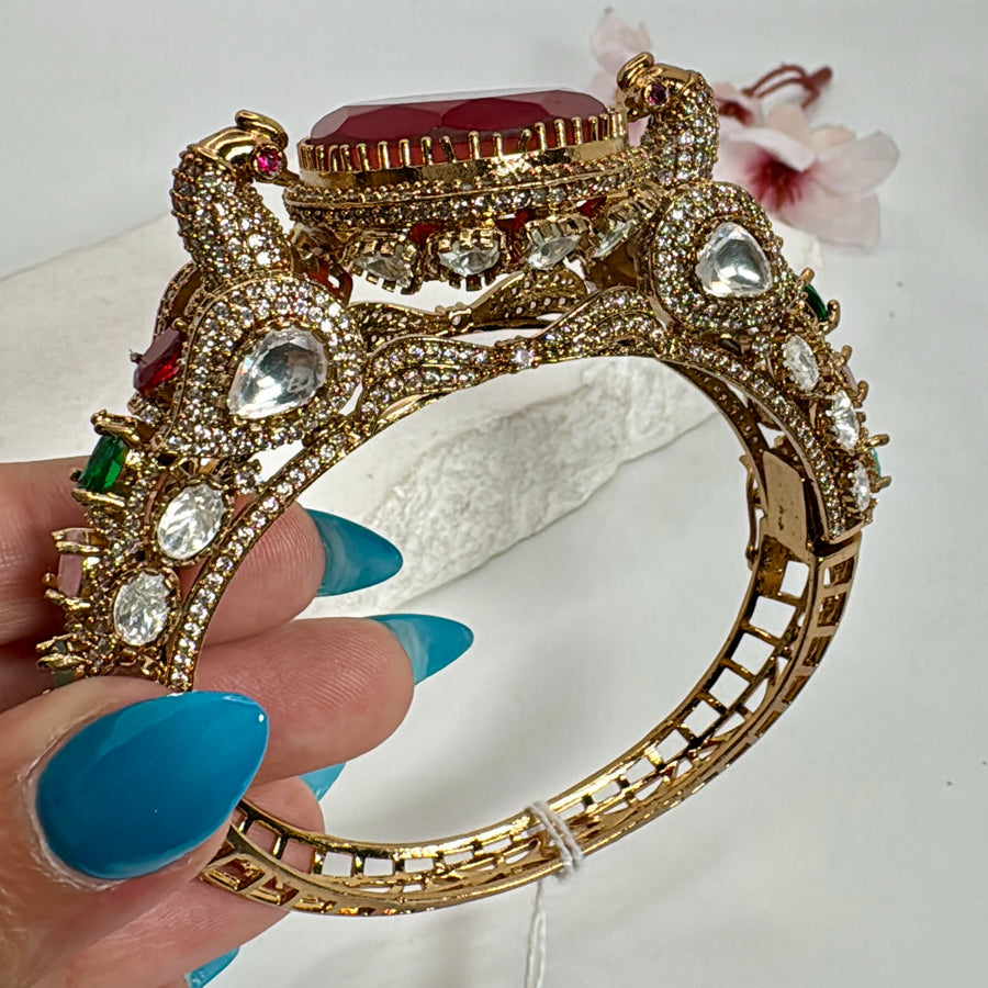 Ruby Moissanite Statement Openable Bangle(Fits Size 2.4-2.6)