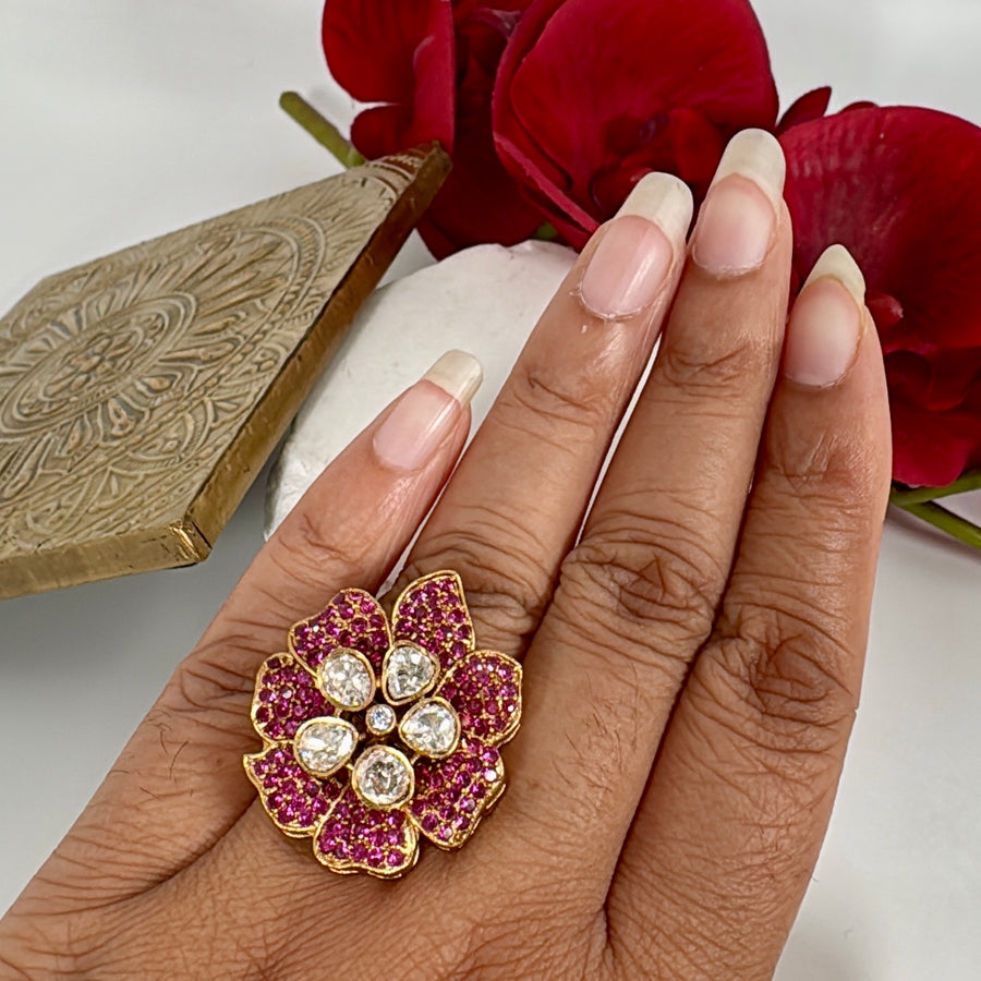 Ruby Invisible Setting Moissanite Adjustable Finger Ring