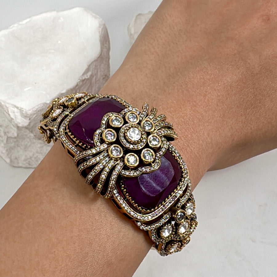 Purple Doublet Moissanite Openable Bangle(Fits Size 2.2-2.6)