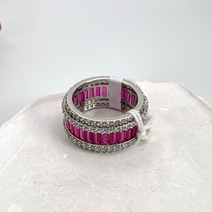 Ruby Invisible Setting Cubic Zirconia Band Finger Ring (Size 7)