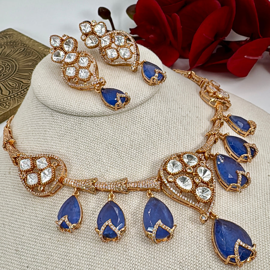 Blue Doublet Moissanite Moissanite Mango Necklace Set