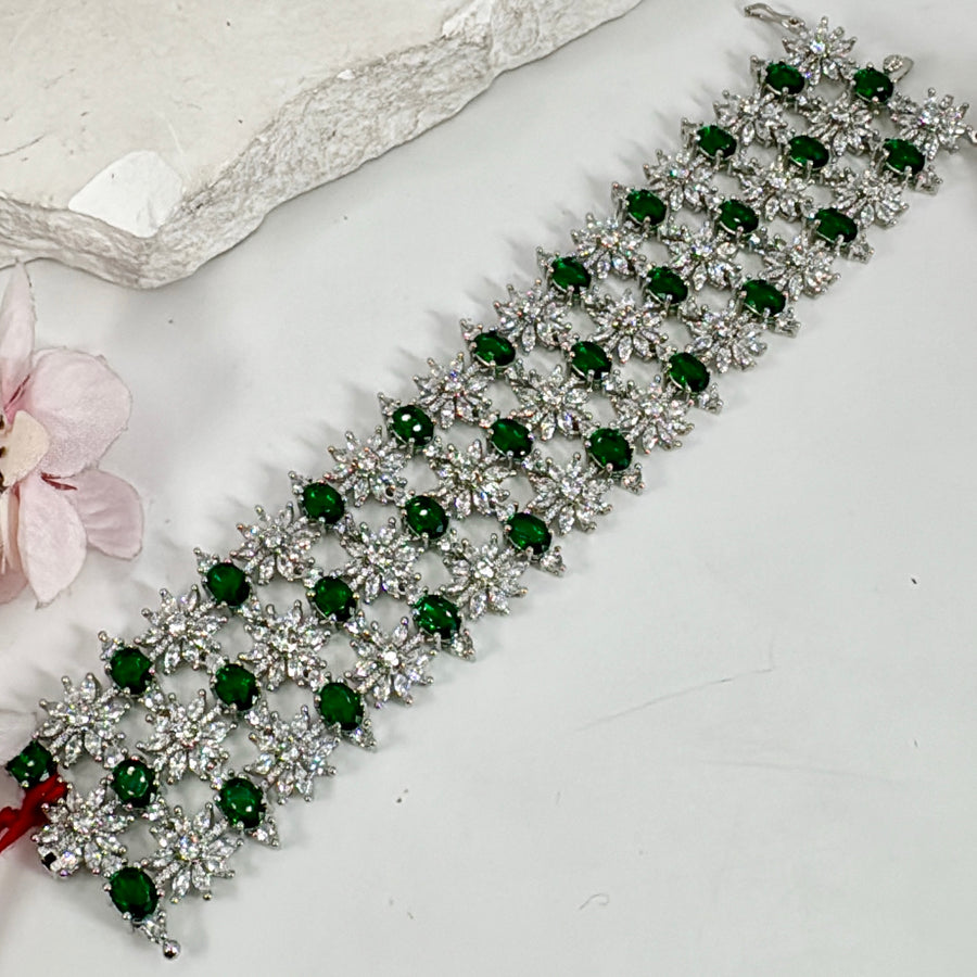 Green American Diamonds Cubic Zirconia Flexible Tennis Bracelet ( Fits Size 2.2-2.8)