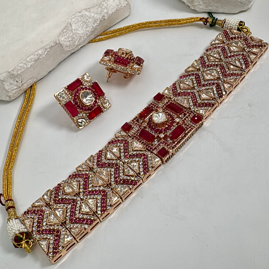Ruby Doublet Moissanite Choker Necklace Set