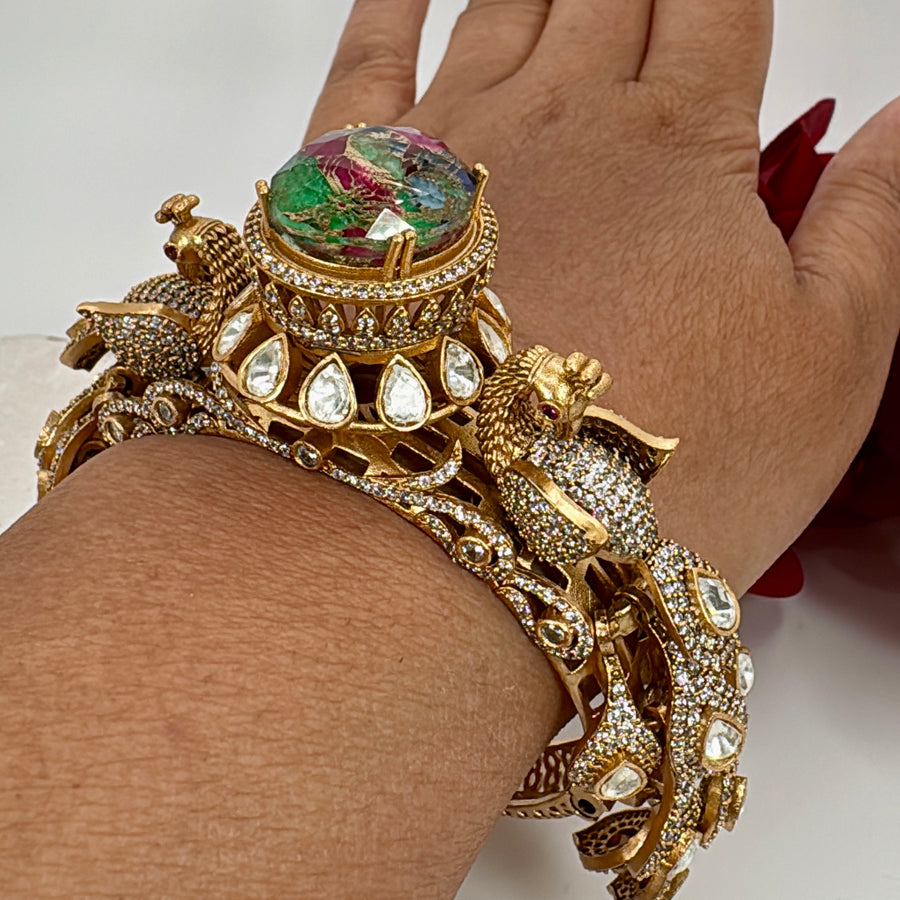 Multi Marble Stone Peacock Openable Bangle Pair(Size 2.4-2.6)