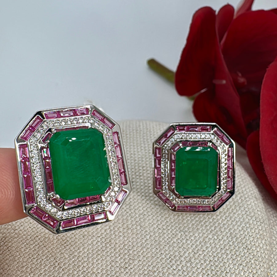 Green & Ruby Italian Cubic Zirconia Stud Earrings