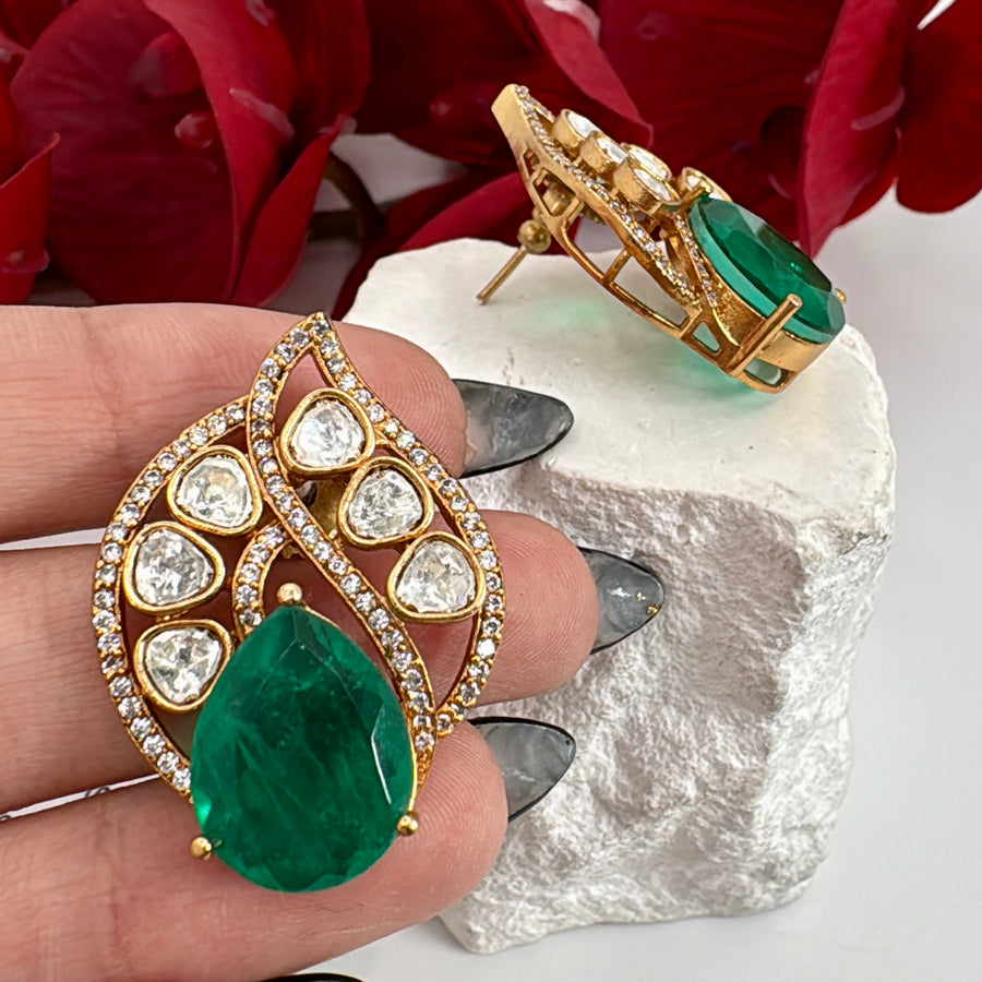 Green Doublet Moissanite Stud Earrings