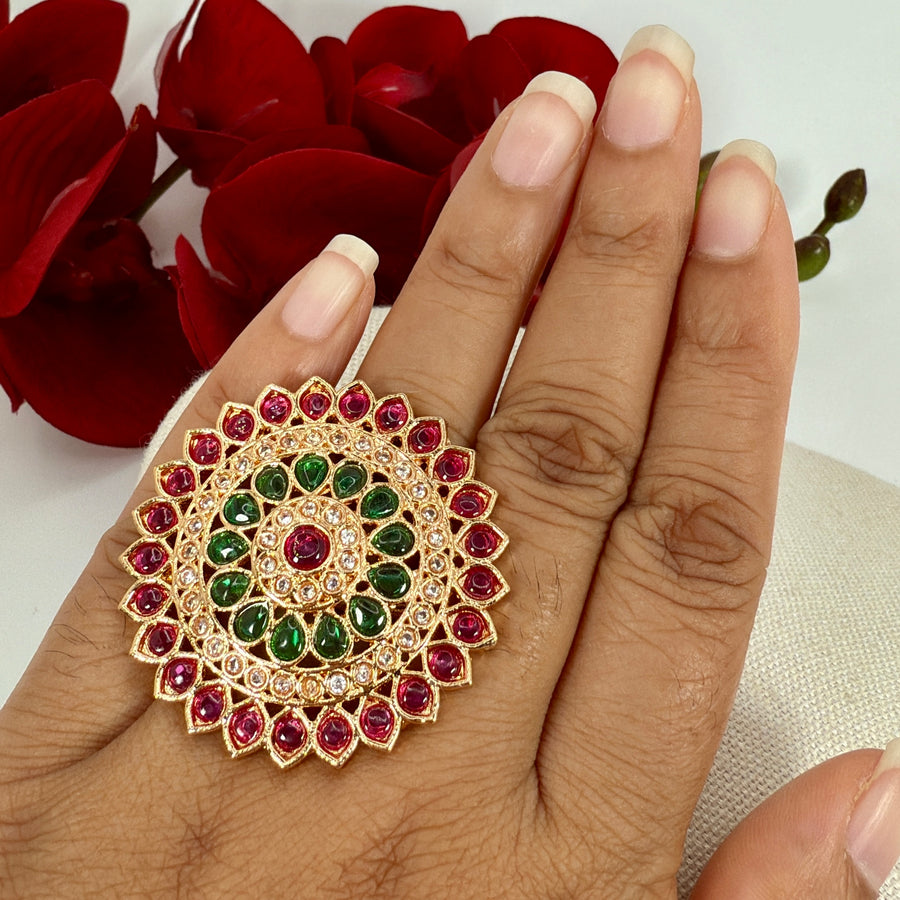 Multi Ruby Green Adjustable Finger Ring