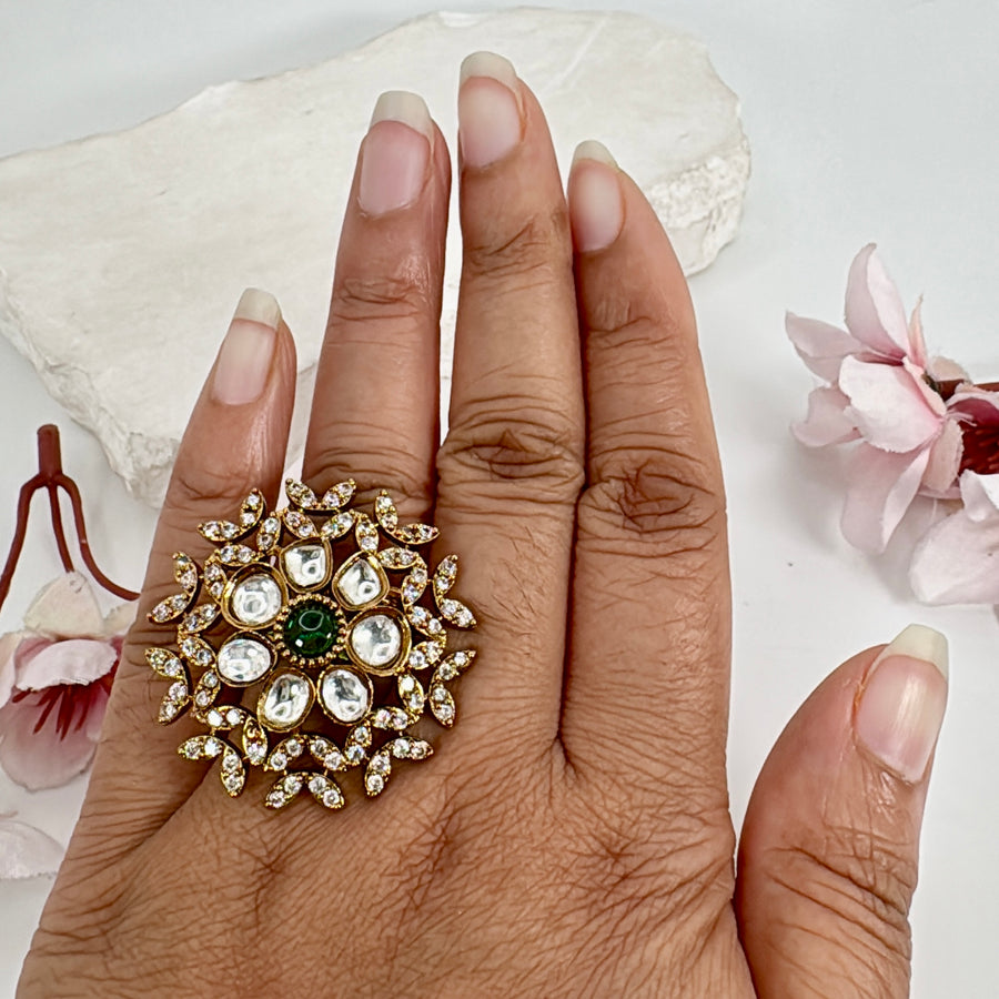 Green Moissanite Adjustable Finger Ring
