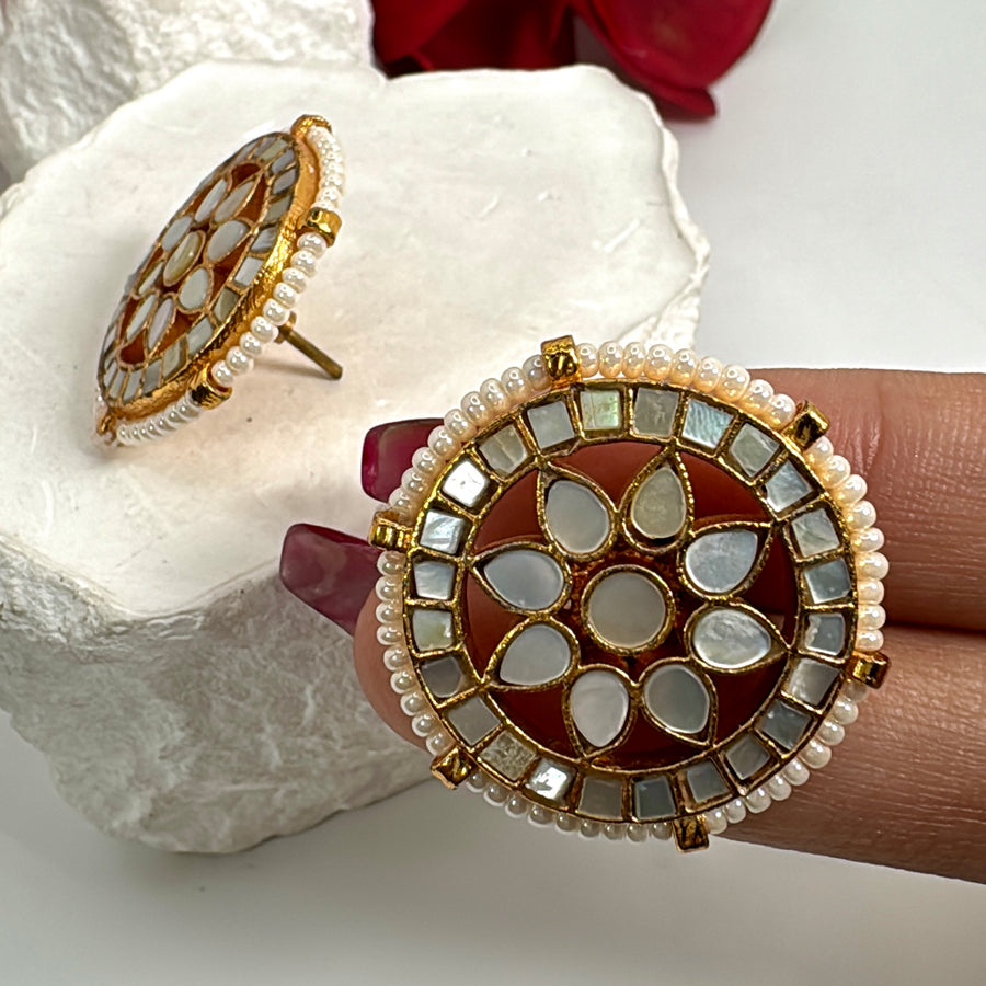 MOP Pearls Statement Stud Earrings