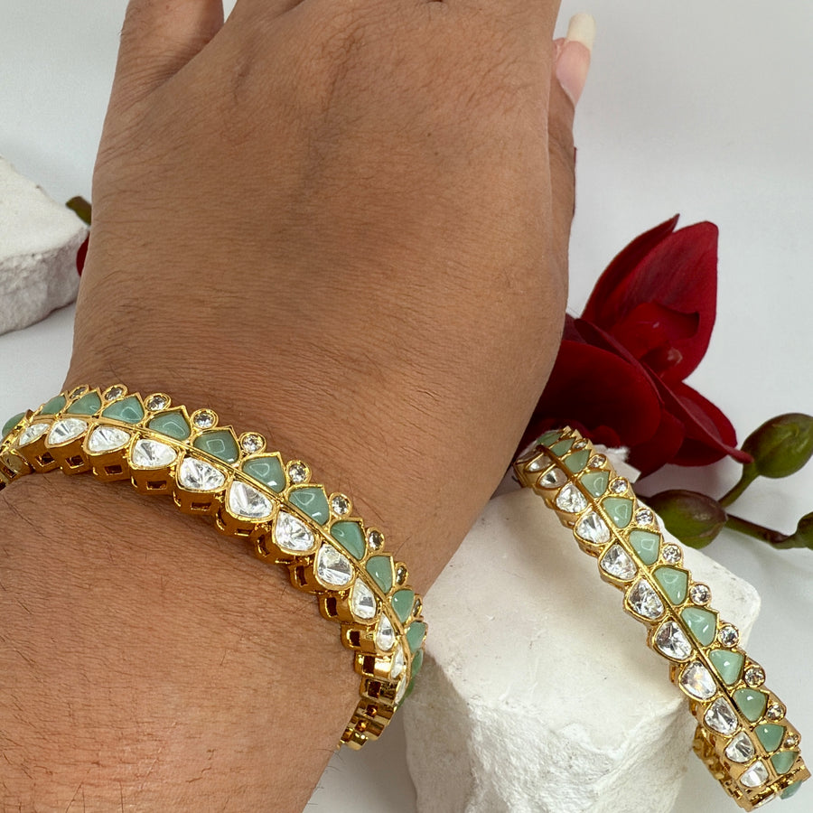Mint Jadau Moissanite Openable Bangle Pair(Size 2.2)
