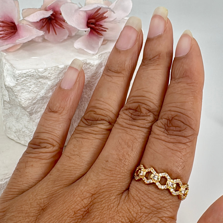 Clear Tanishq Inspired Cubic Zirconia American Diamonds Gold Plated Adjustable Finger Ring Design 13