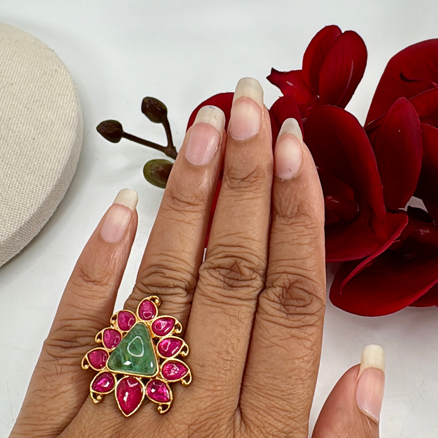 Ruby Mint Jadau Adjustable Finger Ring