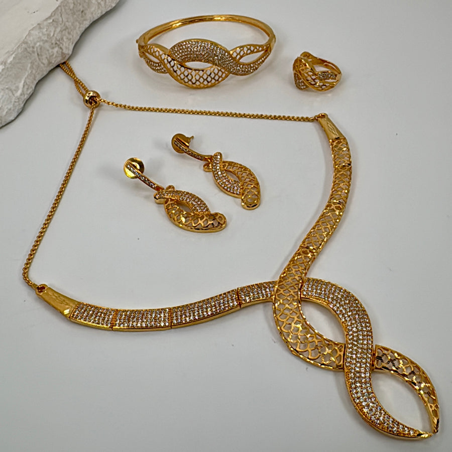 Clear Cubic Zirconia Lightweight Gold Replica American Diamonds Invisible Setting Combo Set with Bracelet & Finger Ring