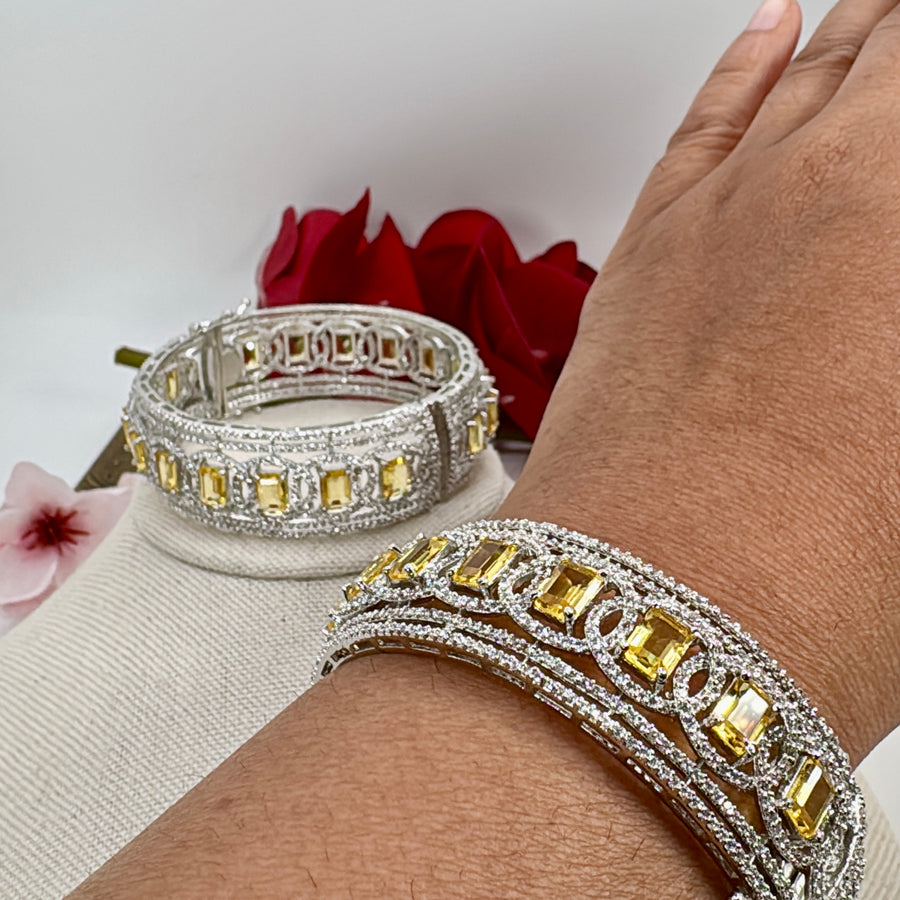 Yellow Silver Cubic Zirconia Openable Bangle Pair(Size 2.2)
