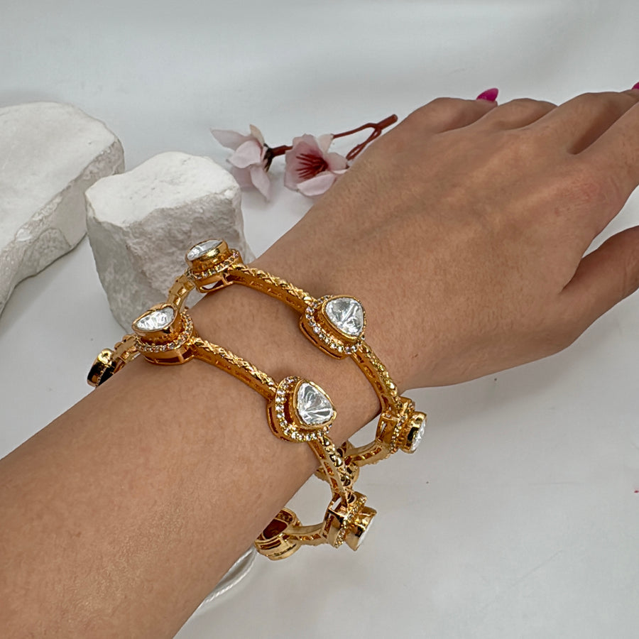 Clear Polki Kundan Moissanite Non Openable Bangle Pair( Size 2.2)