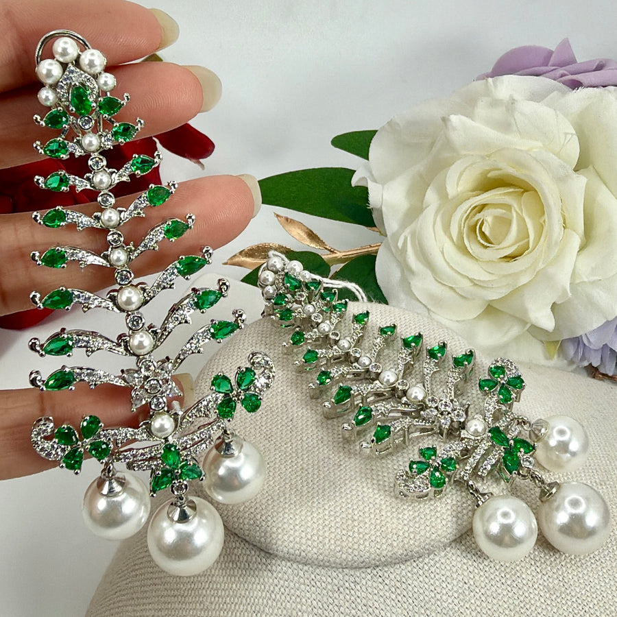 Green Italian Pearl  Cubic Zirconia Lightweight Earrings
