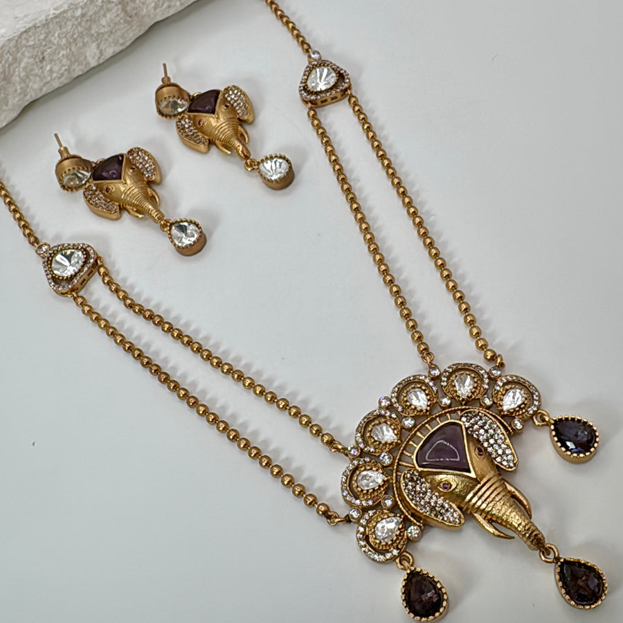 Purple AmethystMoissanite Ganesha Necklace Set