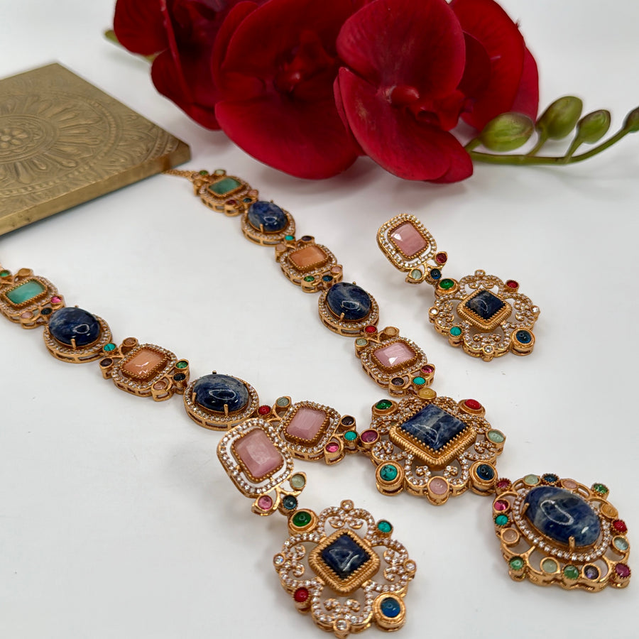Multi Marble Stone & Moissanite Sabya Inspired Necklace Set