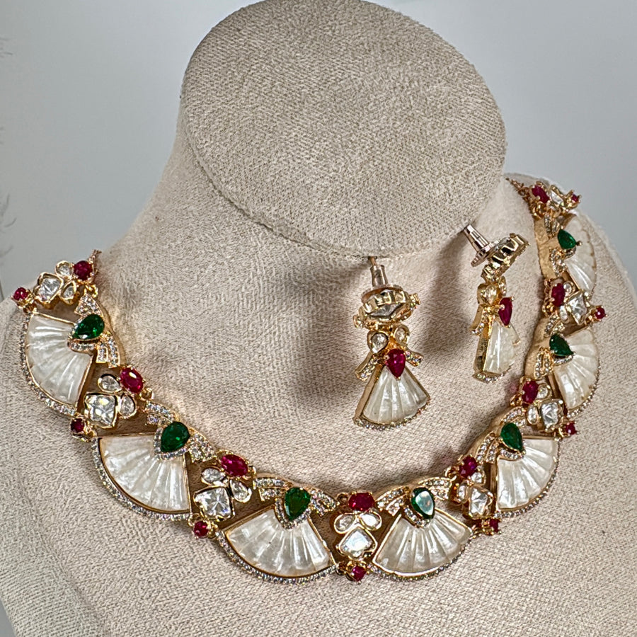 Red Green MOP Necklace Set