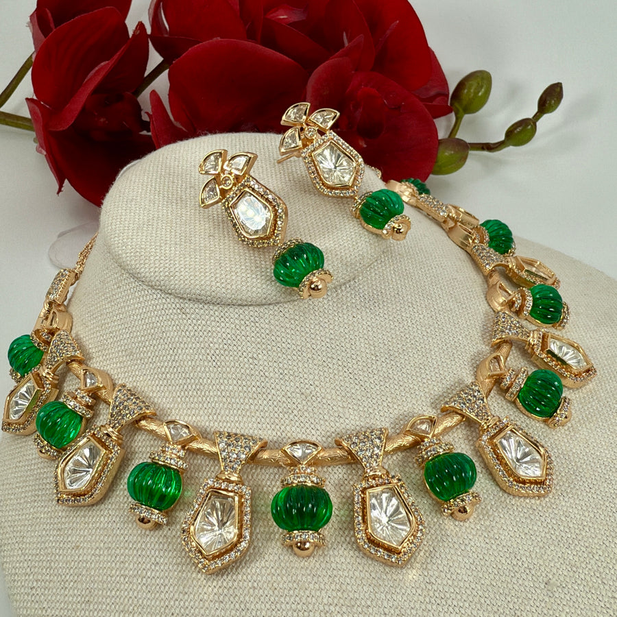 Green Polki Necklace Set