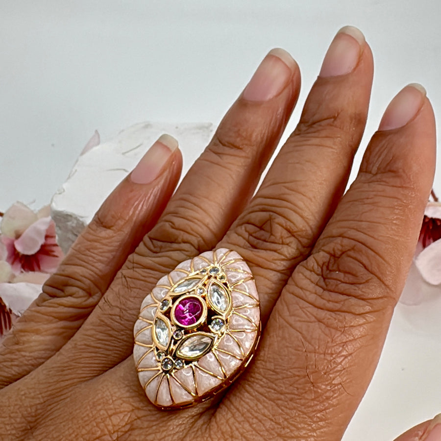 MOP & Ruby Adjustable Finger Ring