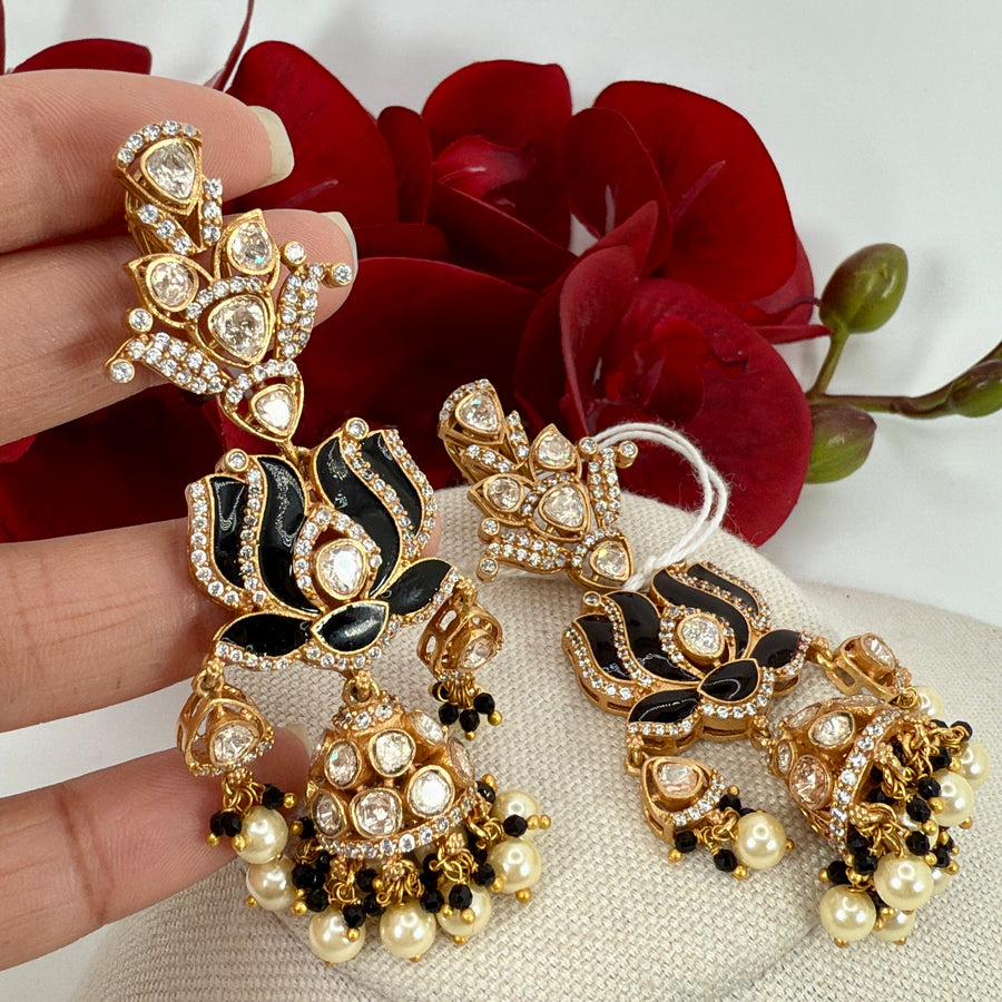 Black Jadau Moissanite Earrings