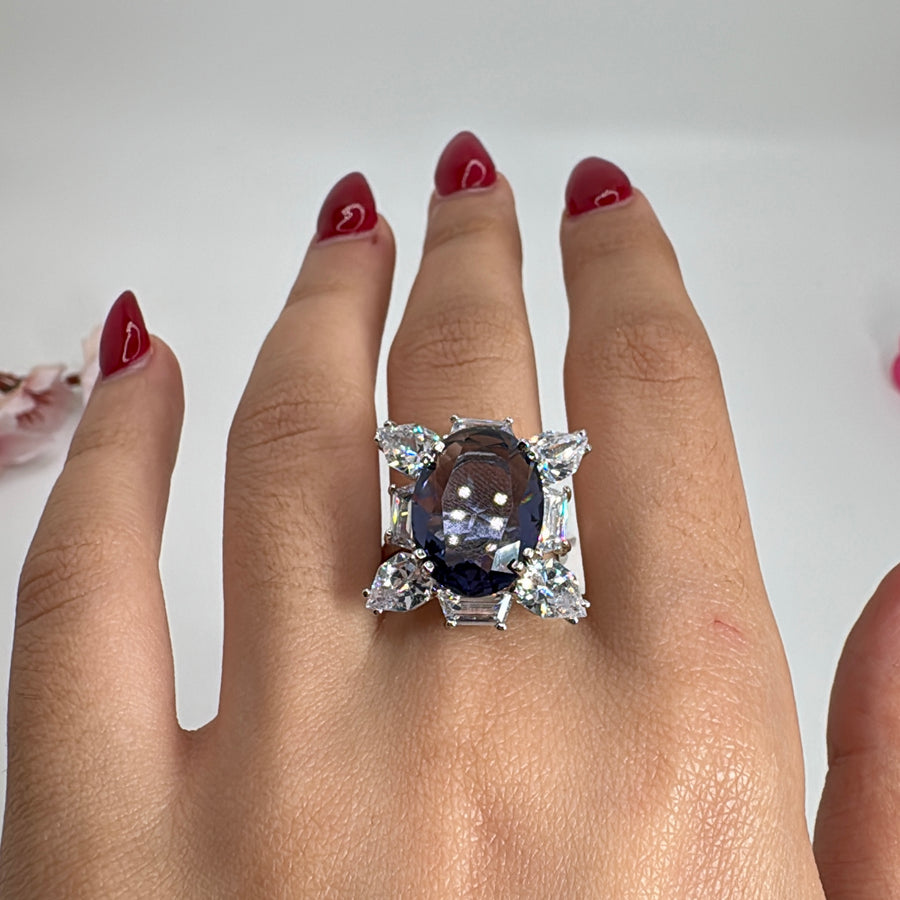 Purple American Diamonds CZ Adjustable Finger Ring