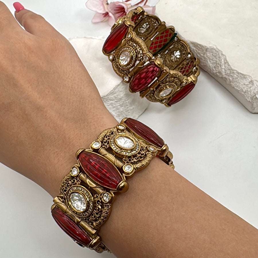 Ruby & Doublet Moissanite Statement Openable Bangle Pair(Size 2.4)