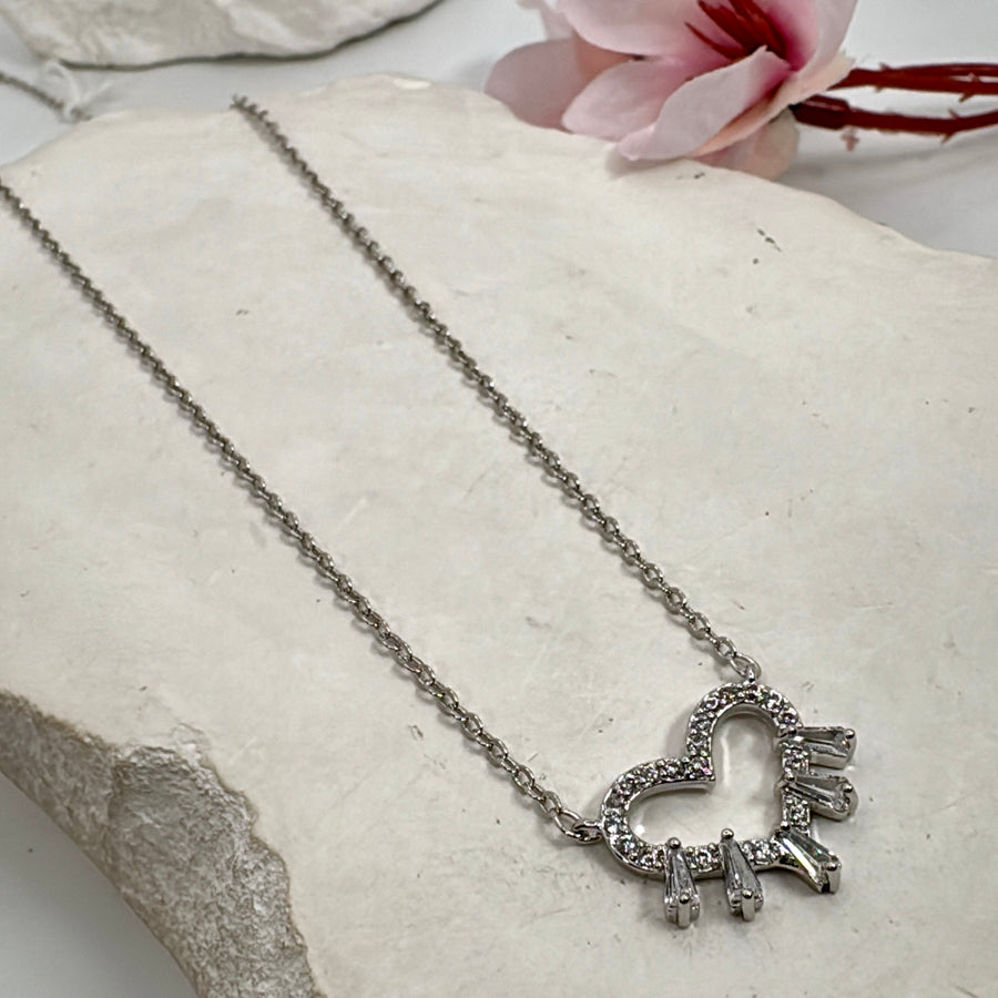 Clear Italian Cubic Zirconia American Diamonda Heart Pendant Necklace