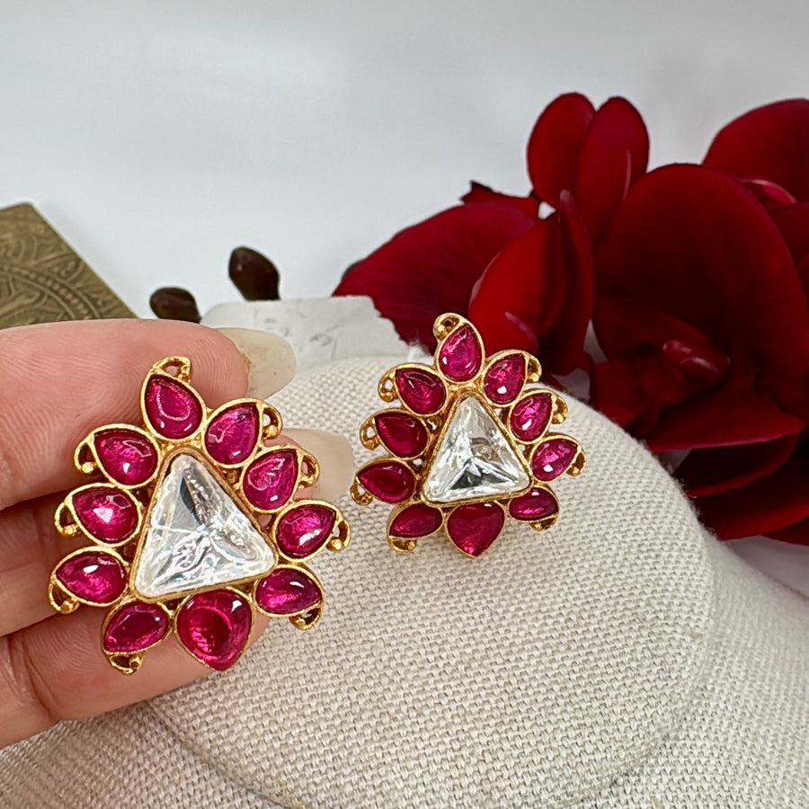 Ruby Moissanite Jadau Stud Earrings