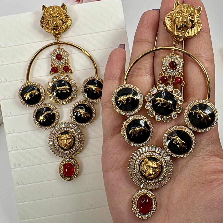Multi Sabya Inspired Kundan Baguette Diamonds Statement Chand Bali Earrings