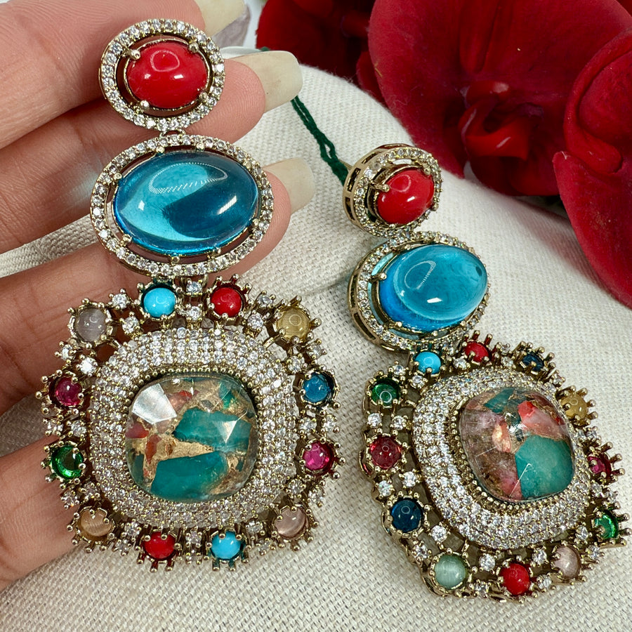 Turquoise Marble Doublet Sabya Inspired Earrings