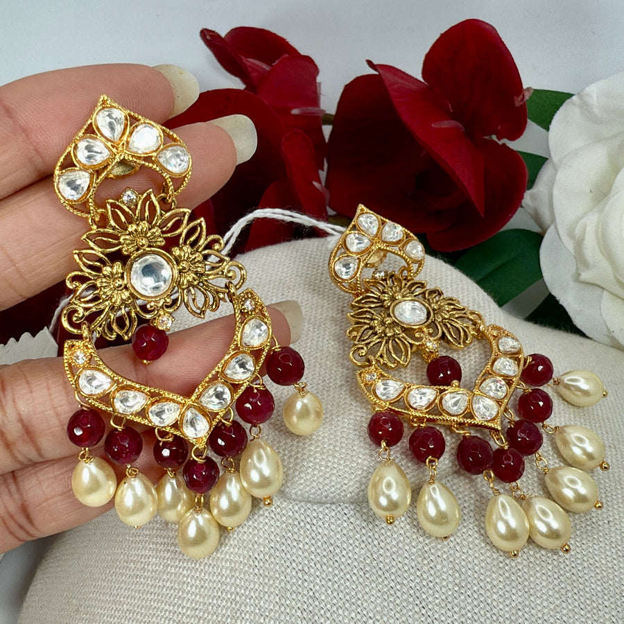 Ruby Pearl Chand Bali Earrings