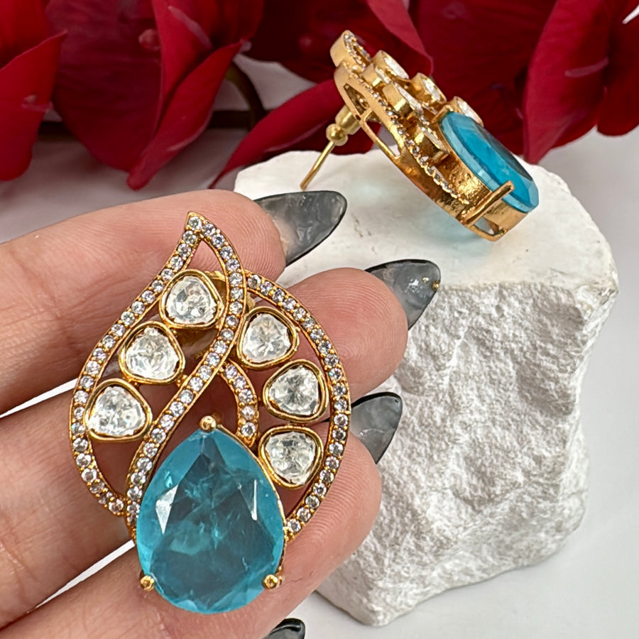 Turquoise Doublet Moissanite Stud Earrings