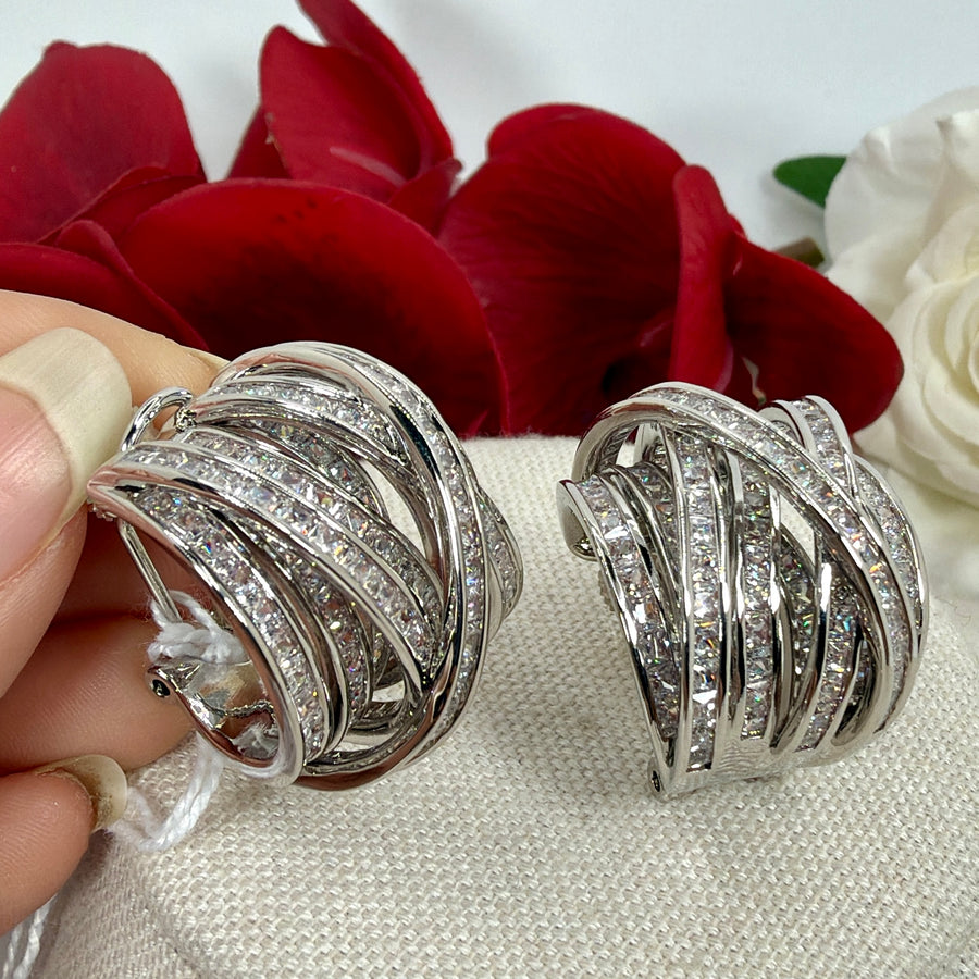 Clear Italian AAA Cut Cubic Zirconia Hoop Earrings