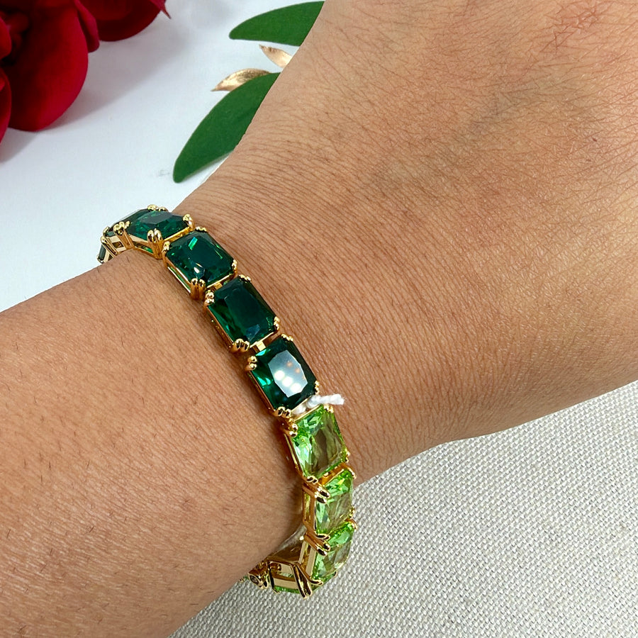 Green Cubic Zirconia Italian Adjustable Bracelet ( Fits Size 2.2-2.6)