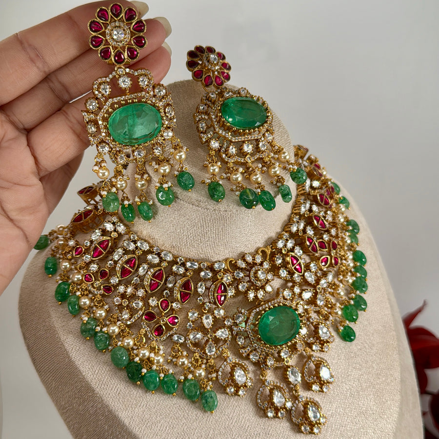 Mint & Ruby Paachi Kundan Statement Necklace Set