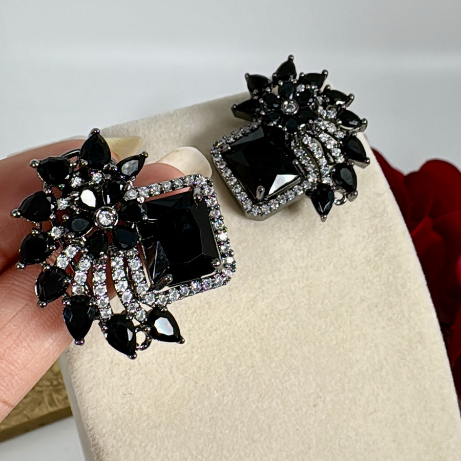 Black Cubic Zirconia Stud Earrings