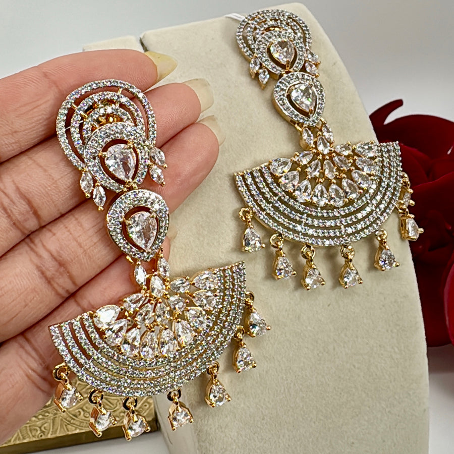 Clear Dual Tone AAA Cut Cubic Zirconia 24 Carat Gold Plated Lightweight Earrings