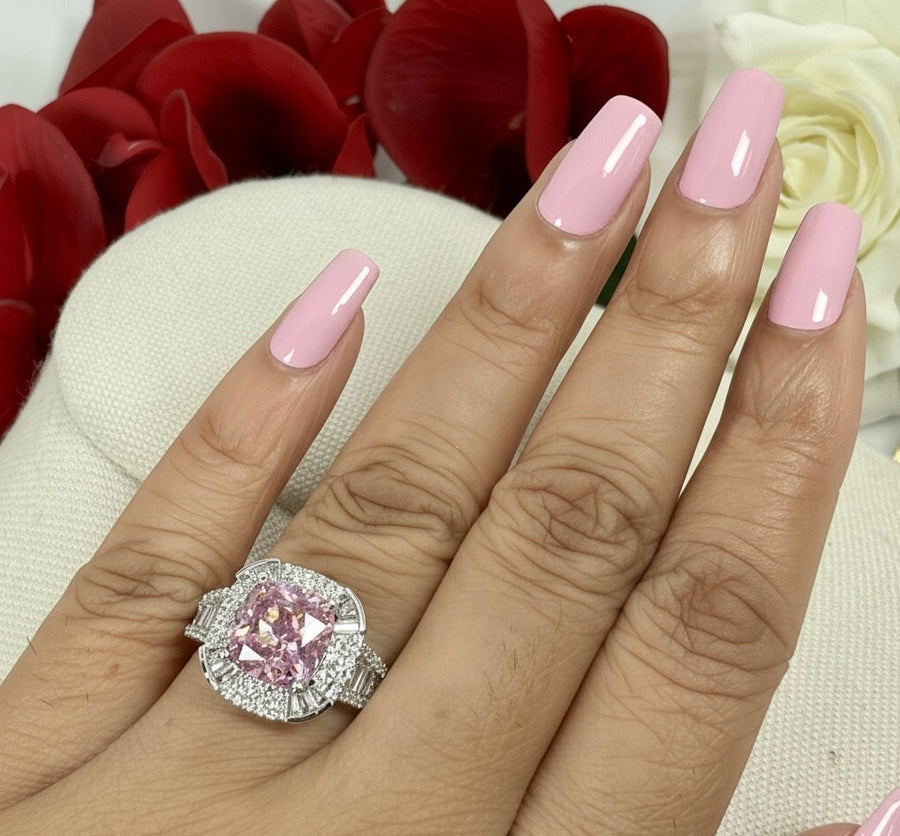 Pink Italian AAA Cut American Diamonds Adjustable Finger Ring