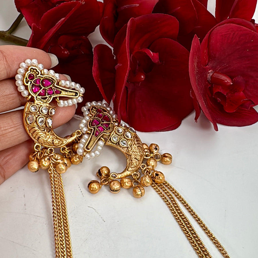 Ruby Silver Lookalike Gold Kashmiri Earrings