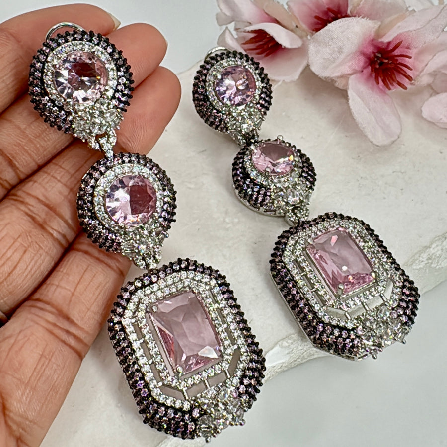 Pink American Diamonds CZ Cocktail Earrings