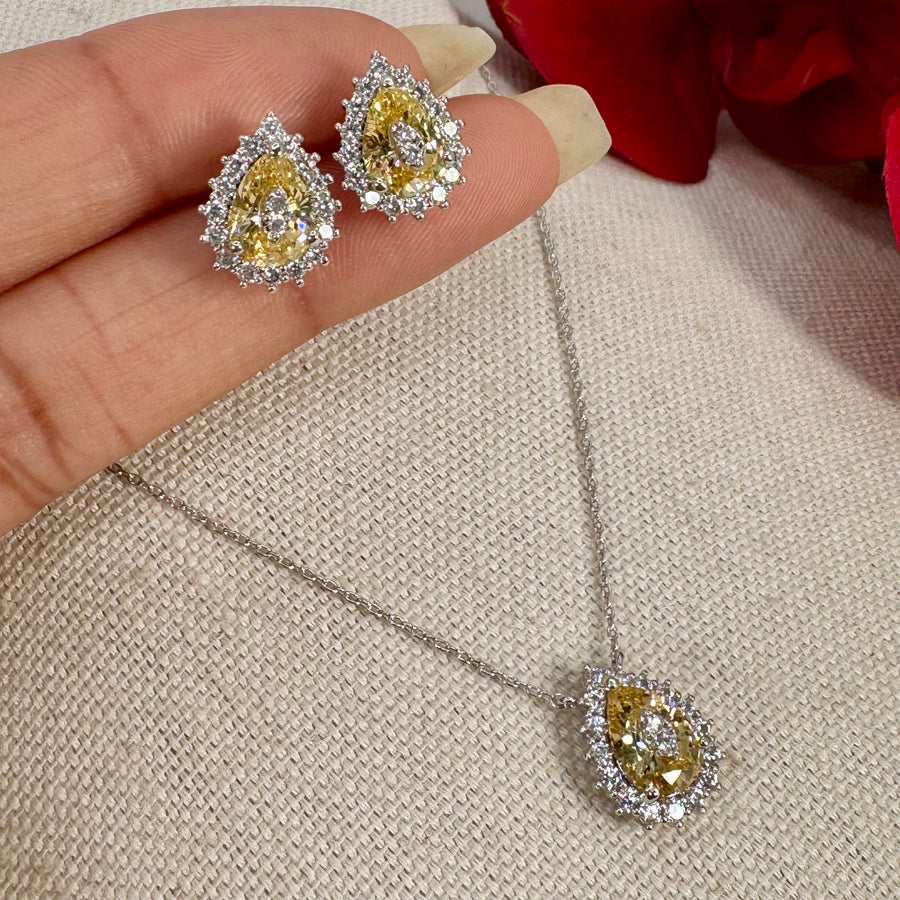 Yellow Dainty Italian Cubic Zirconia Pendant Necklace Set