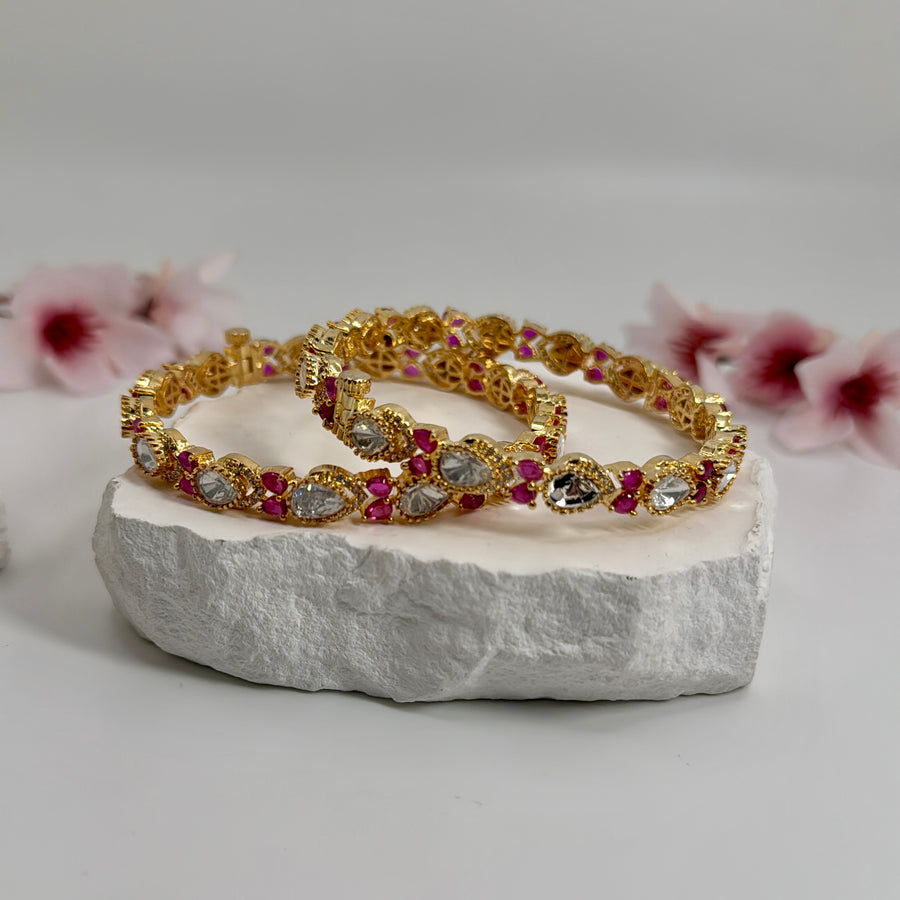 Ruby & Moissanite Dainty Openable Bangle Pair (Size 2.4)