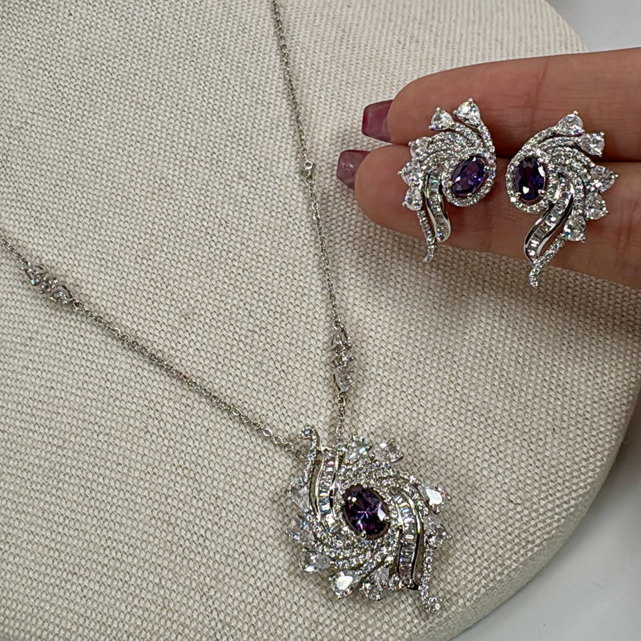 Purple Italian Cubic Zirconia Pendant NecklaceSet