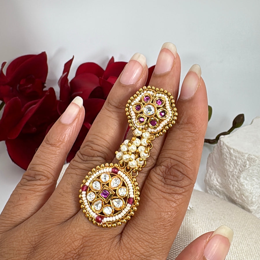 Ruby Antique Gold Long Finger Ring