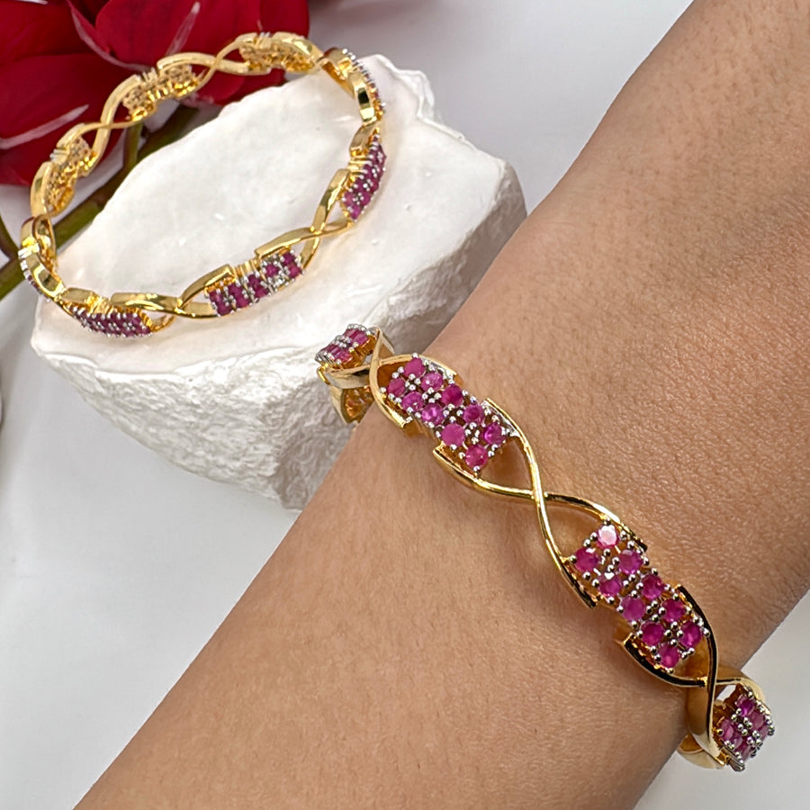 Ruby 24 Carat Gold Plated Non Openable Cubic Zirconia Bangle Pair(Size 2.6)
