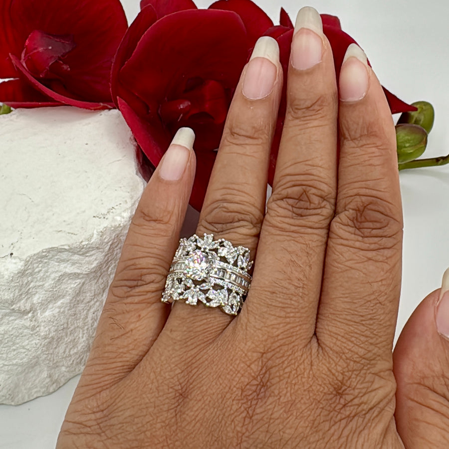 Clear Italian Cubic Zirconia Adjustable Finger Ring