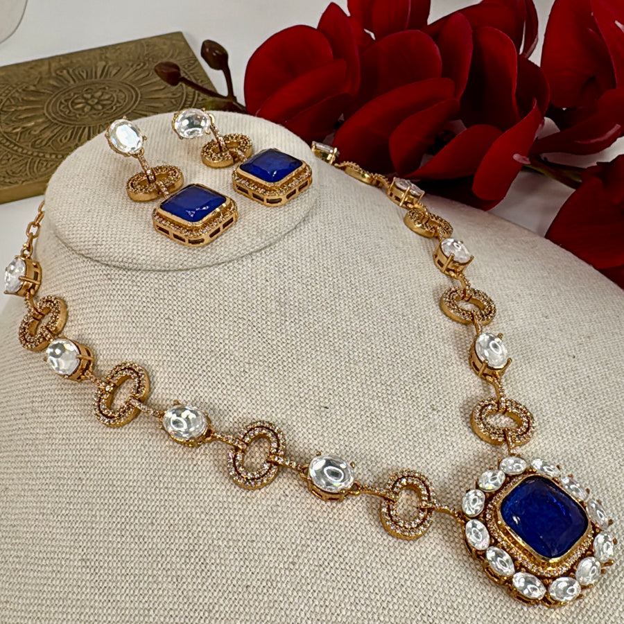 Blue Doublet Dainty Moissanite Necklace Set