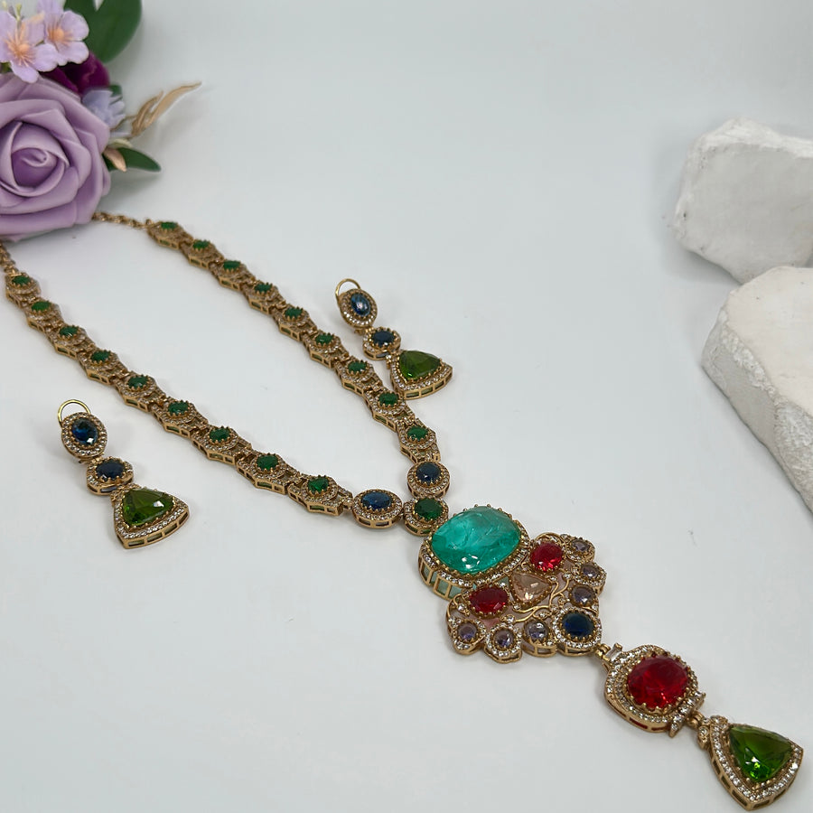 Multi Doublet Sabya Inspired Long Necklace Set